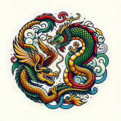 Chinese dragon on transparence or white background