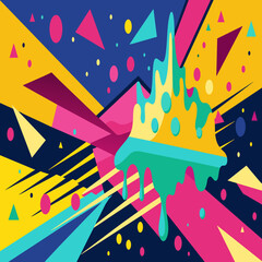 Vibrant Abstract Pop Art Color Paint Splash Pattern Background with Geometric Design Inspired by Trendy Memphis Style of the 80s-90s. Perfect for Wallpaper, Background, and Graphic Design Projects