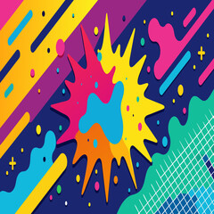 Fototapeta premium Vibrant Abstract Pop Art Color Paint Splash Pattern Background with Geometric Design Inspired by Trendy Memphis Style of the 80s-90s. Perfect for Wallpaper, Background, and Graphic Design Projects