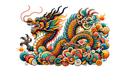 Chinese dragon on transparence or white background