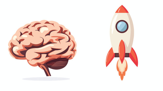 Human brain and rocket icon image isolated on white