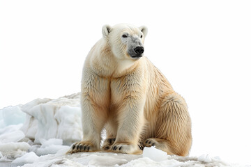 Fototapeta premium White Polar Bear on ice floe Isolated on a White Background