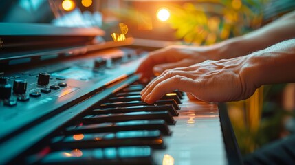 Side View of a Music Composer's Hands Playing Piano