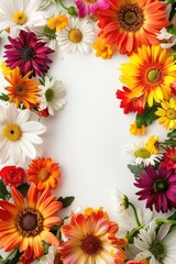 Fototapeta premium Colorful floral frame in white background