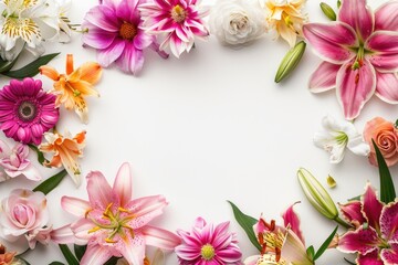 Colorful floral frame in white background