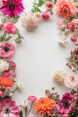 Fototapeta na wymiar Colorful floral frame in white background