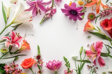 Fototapeta na wymiar Colorful floral frame in white background