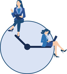 時計の上に座る女性実業家のイラスト