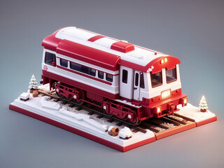 Train or metro, locomotive on rails. Modern city transport, railway commuter isolated on gradient white background, 3d render illustration 