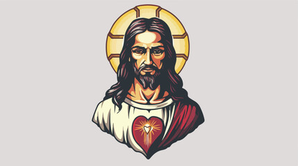 Jesus christ man with sacred heart over white background