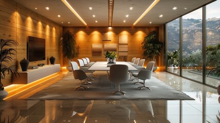 White ceo room interior with pc computer, side view, light concrete floor. - obrazy, fototapety, plakaty