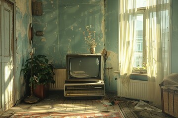 Vintage TV decoration in a 60's European living room setting