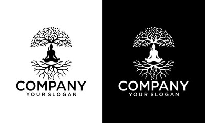 Creative buddha Yoga tree logo, tree of life, logo, icon, isolated on white background, vector illustration.