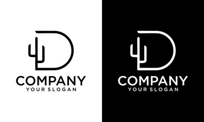 Creative letter D with Cactus logo design Template. Initial with Cactus logo vector illustration.