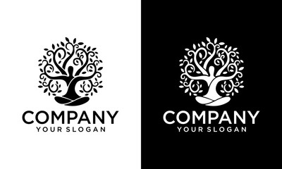 Creative buddha Yoga tree logo, tree of life, logo, icon, isolated on white background, vector illustration.