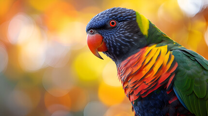 A beautiful portrait of a Rainbow lorikeet parrot close up on a beautiful blurred background. Generative ai