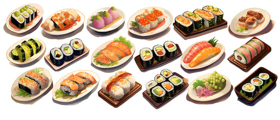 sushi set on a white background.