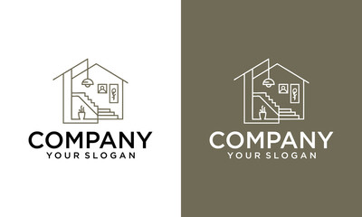 Home Decor interior with chair indoor plant and home light logo design furniture logo design