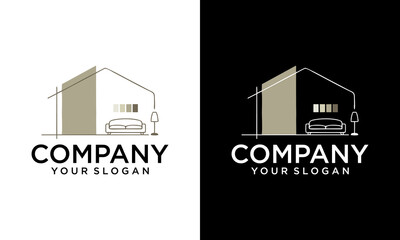 Home Decor interior with chair indoor plant and home light logo design furniture logo design