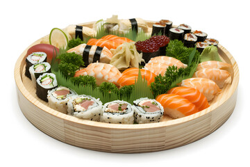 sushi assortment on white background