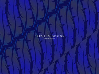 Blue feather premium background. Abstract dynamic composition. Modern vector feather illustration.