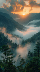 Fototapeta premium sharp jagged yellow mountains of Huangshan China covered in fog and clouds,generative ai