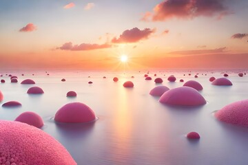 a wallpaper with sim sim balls in pastel colors, resembling a serene and dreamy landscape.