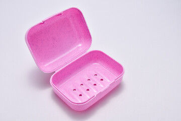 purple plastic bath soap container isolated on white background