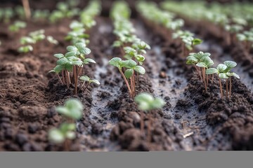 Plants sprouting from the soil thanks to the drip irrigation system