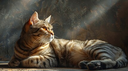 Serene Tabby Cat Basking in Warm Sunlight Indoor - Powered by Adobe