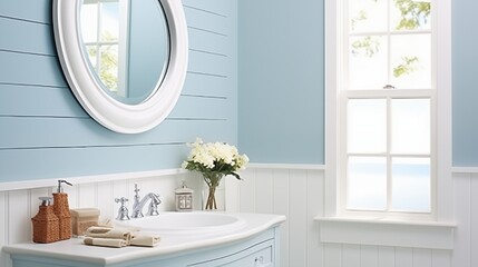 Nautical-inspired Bathroom with Ship Lap Walls and Porthole Mirror Transform your bathroom into a nautical-inspired retreat that evokes the spirit of coastal living