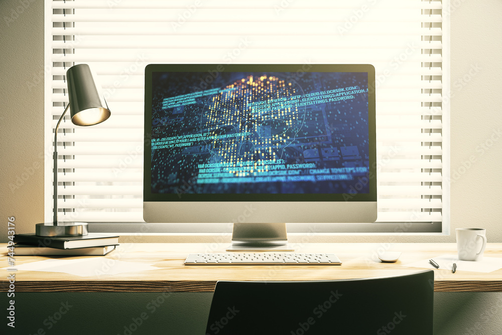 Fototapete creative concept of code skull illustration on modern laptop screen. hacking and phishing concept. 3