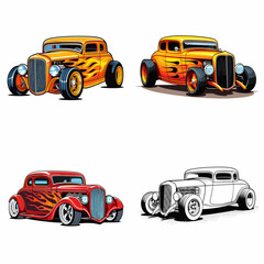 Hot Rod (Classic Hot Rod Car). simple minimalist isolated in white background vector illustration