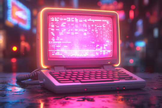 Retro Vintage Computer Desktop extreme closeup. Generative AI