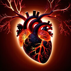Digital representation of human brown, heart medical illustration