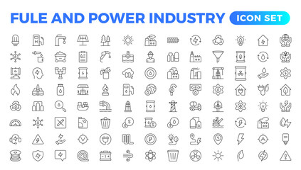 Oil and gas - thin line web icon set. Energy & Industry icon set. Industrial icons. Energy icon collection. Line icons collection. renewable energy, alternative sources of energy. Outline icon set. - obrazy, fototapety, plakaty