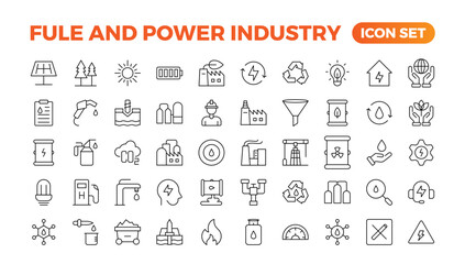 Oil and gas - thin line web icon set. Energy & Industry icon set. Industrial icons. Energy icon collection. Line icons collection. renewable energy, alternative sources of energy. Outline icon set.