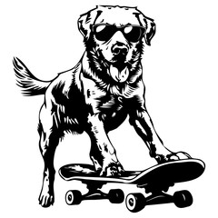 Labrador Retriever dog playing Skateboard with sunglasses