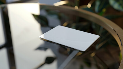 blank white card on glass table for mockup, bank or business card mockup