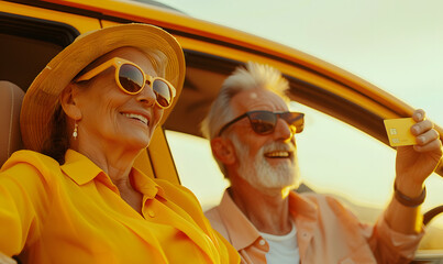 Naklejka premium couple two man woman use credit card shopping online for travel