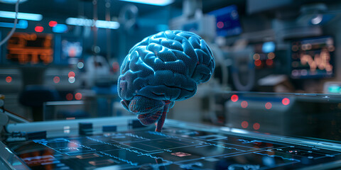 Cutting-Edge Brain Study Lab: Holographic Interface & EEG Monitoring, closed-loop system that takes brain EEG signals, analyzes them, and translates them into commands