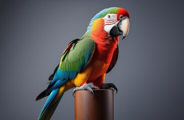 Close-up of a parrot. Wild animal, plain background, banner for pet store,