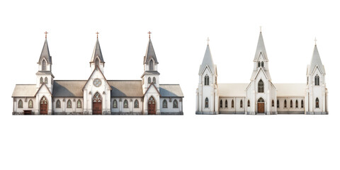 Fototapeta premium Collection of church isolated on a white background as transparent PNG