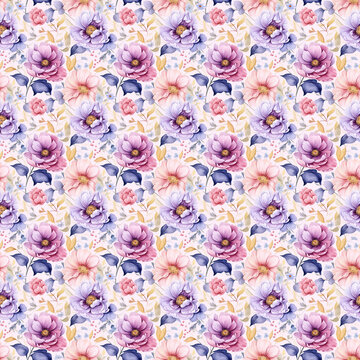 Seamless Purple Watercolor Flowers. A Stunning Pattern for Decorating and Crafting