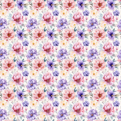 Purple Watercolor Floral Art. A Splendid Pattern for Various Projects