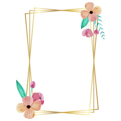 Watercolor floral flower geometric border frame