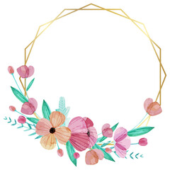 Watercolor floral flower geometric border frame