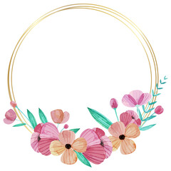 Watercolor floral flower geometric border frame