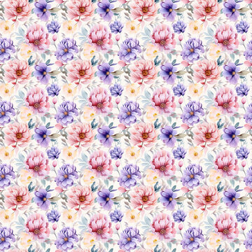 Purple Watercolor Floral Art. A Splendid Pattern for Various Projects