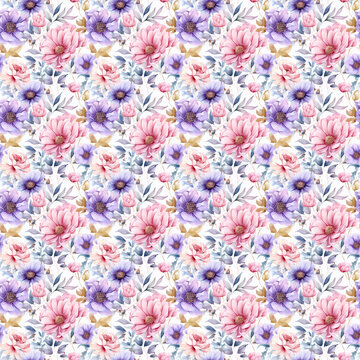 Floral Watercolor in Purple. A Graceful Pattern for Wallpapers, Fabrics, Wrapping Papers, and More